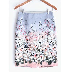 Talbots Linen Blend Floral Pencil Skirt Size 4 Fully Lined Hummingbirds Pastels